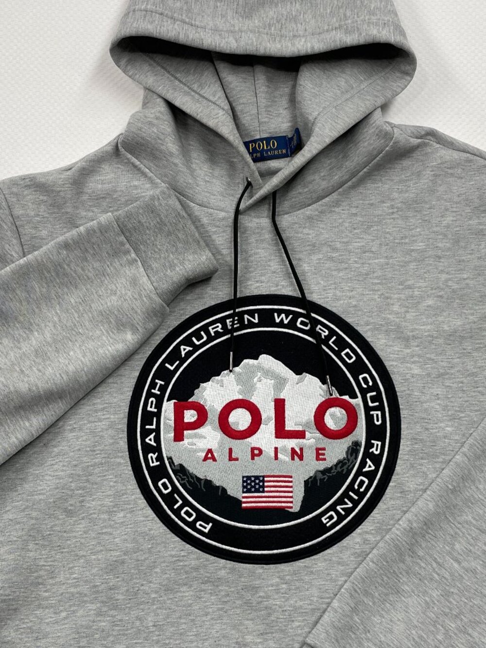 Polo Ralph Lauren Alpine World Cup Racing Downhill Ski Gray Hoodie Men’s L